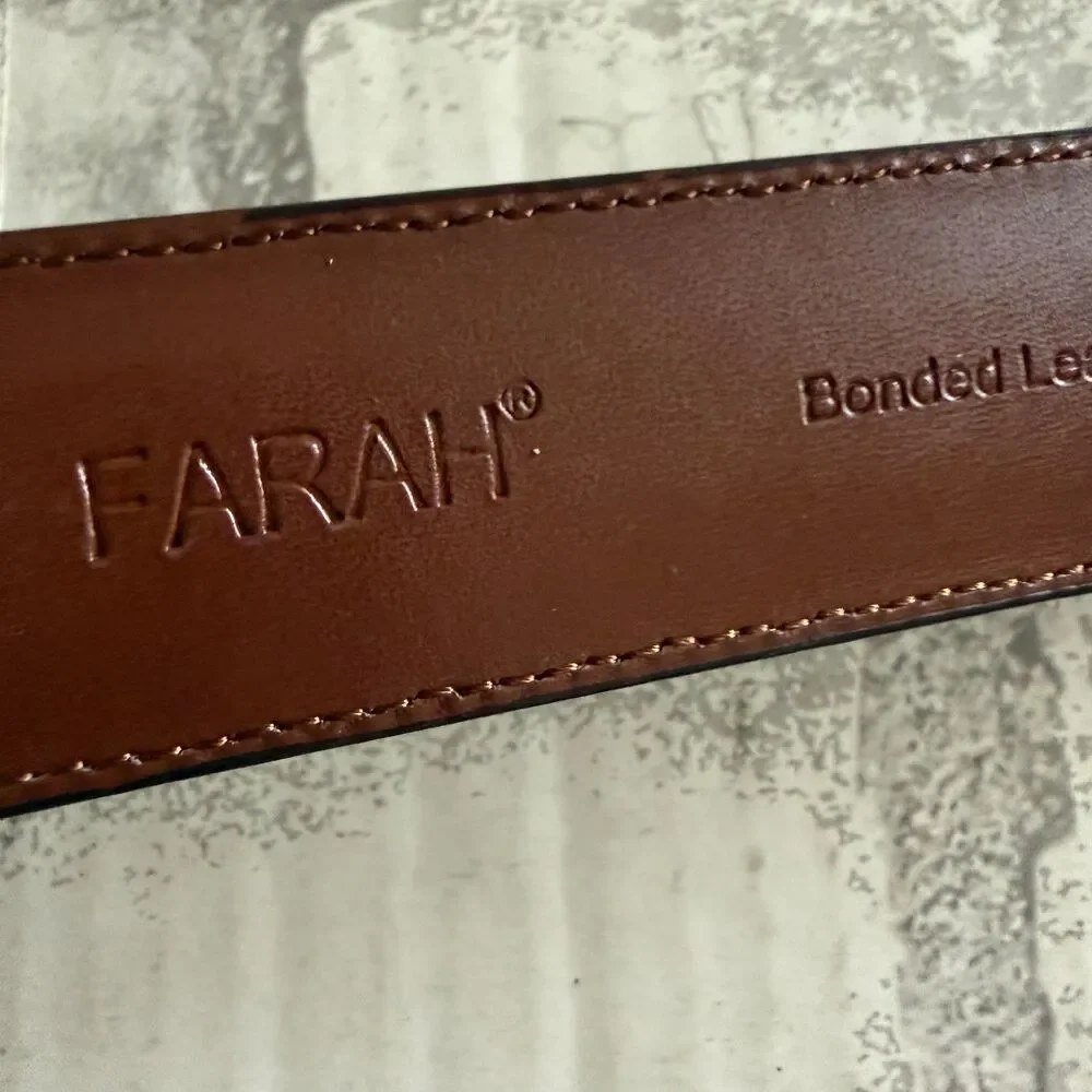 Farah Mens Brown Bonded Leather 42/105 Belt Gold Tone Buckle Heritage Workwear